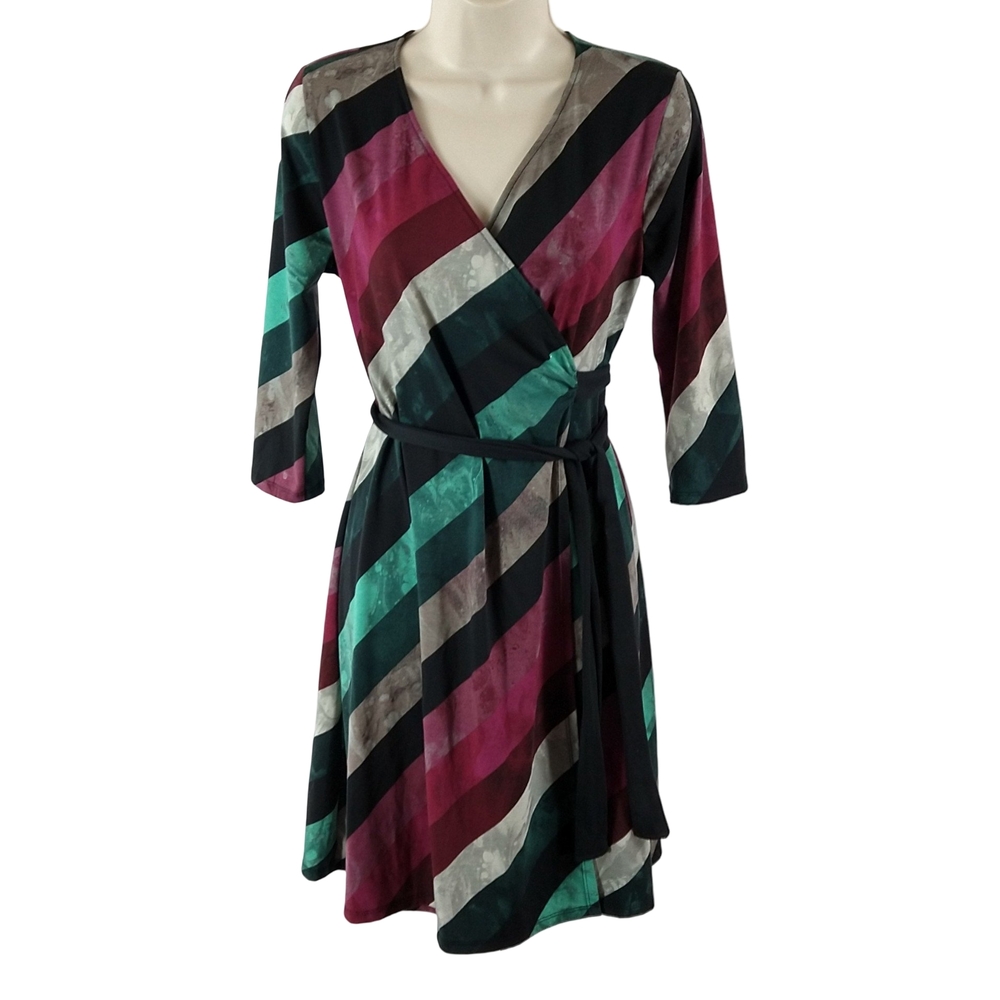 LuLaRoe Multicolor Striped Long Sleeve Wrap Dress